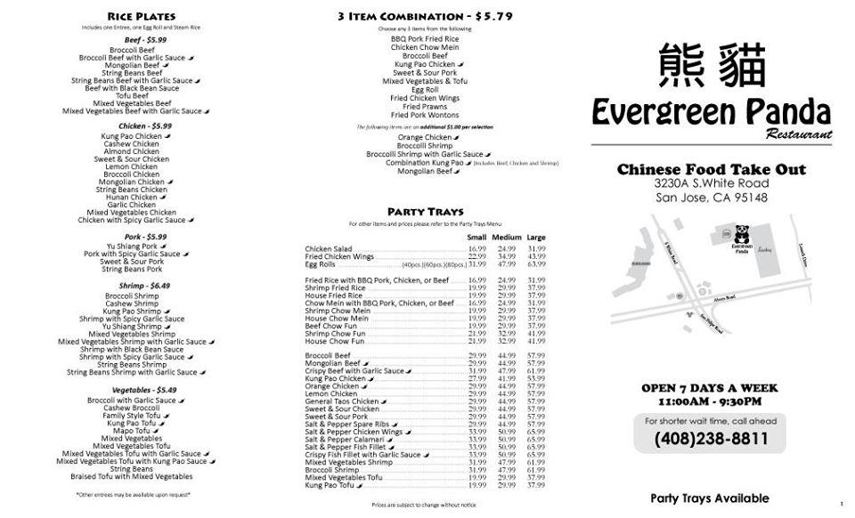 evergreen panda menu