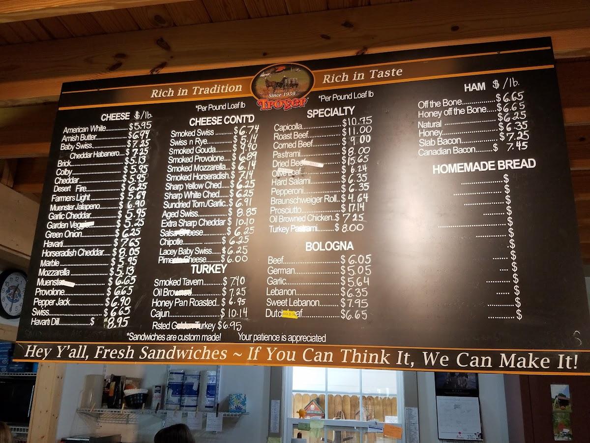 Menu at Troyer's Country Amish Blatz restaurant, Fairview