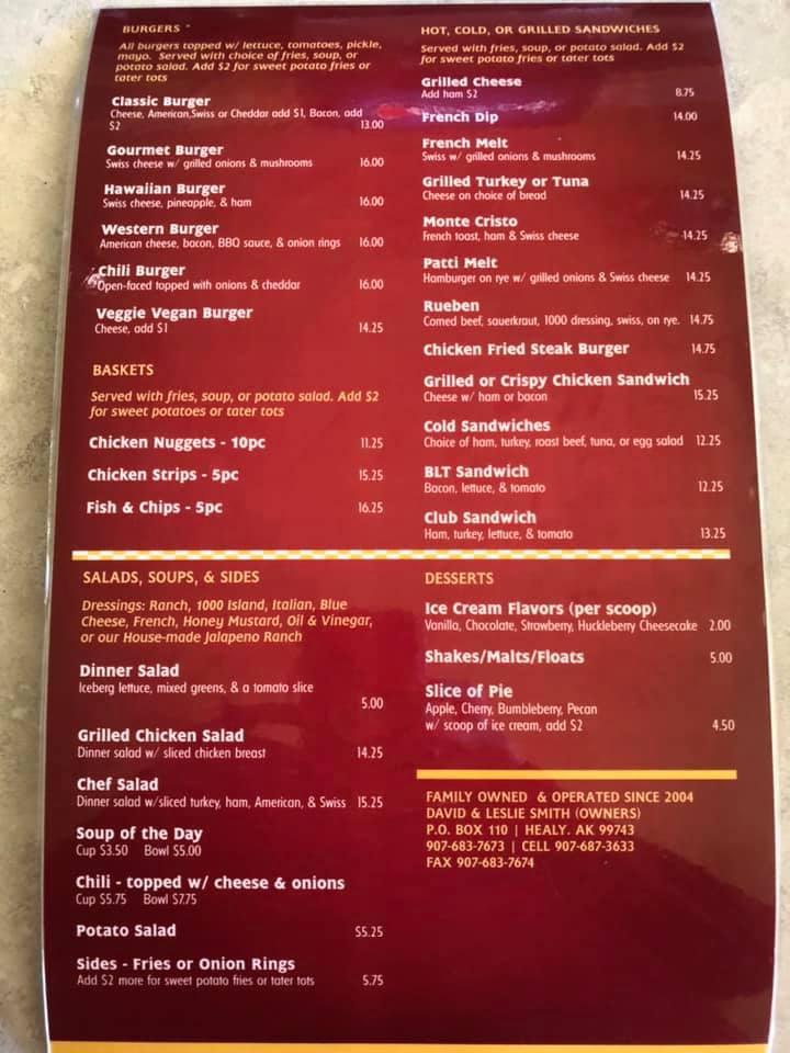 Menu at Rose's Cafe, Healy