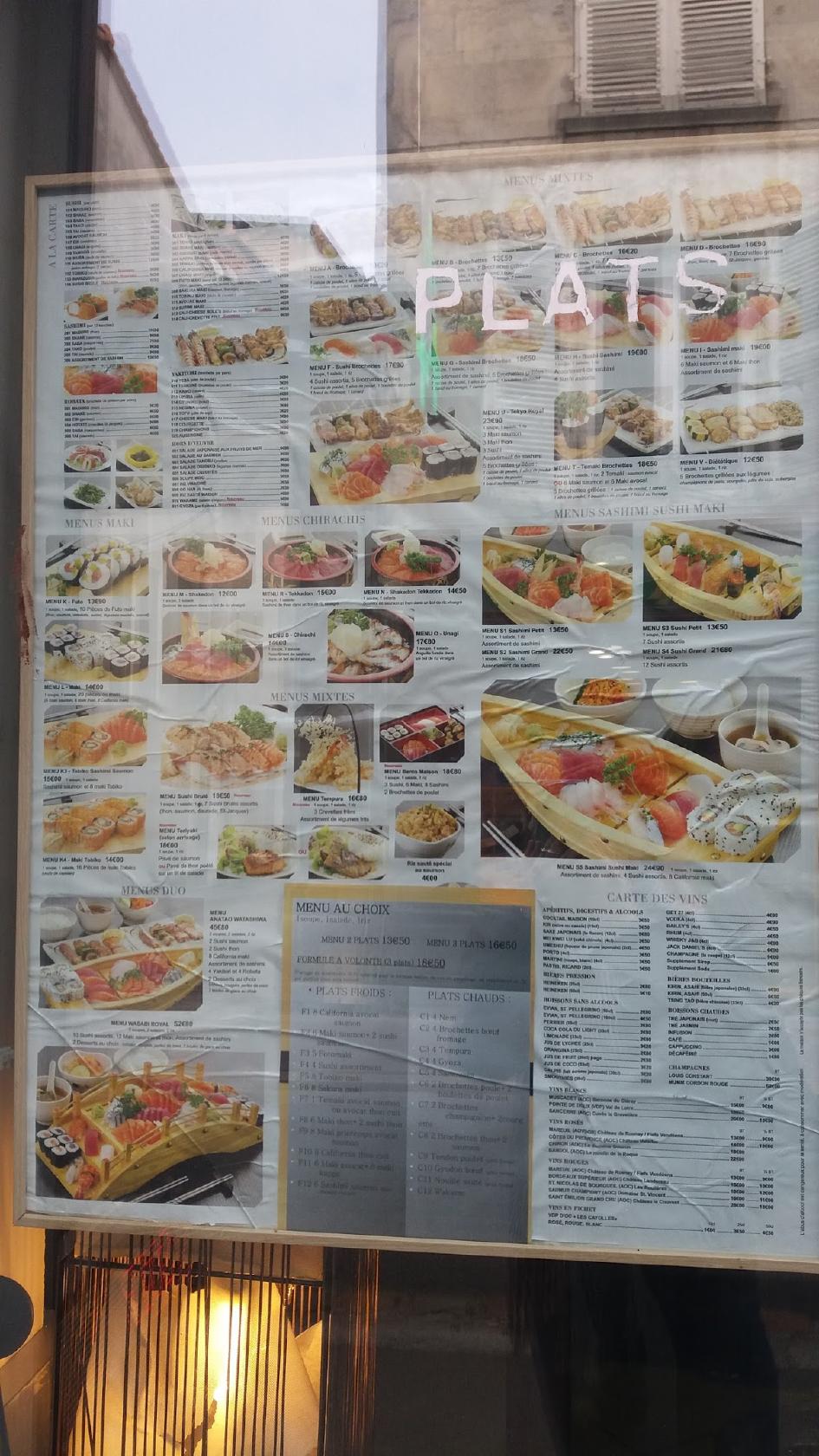 Menu at Wasabi restaurant, Poitiers, 41 Rue Carnot