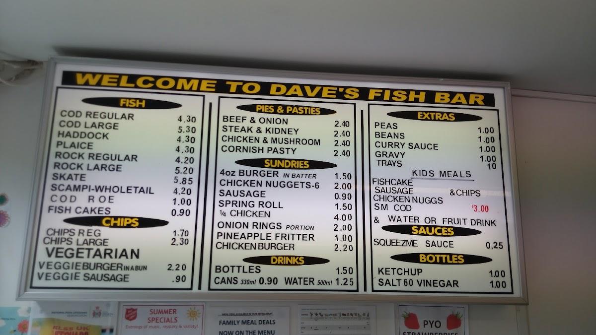 Menu at Dave's Fish Bar, Sheringham