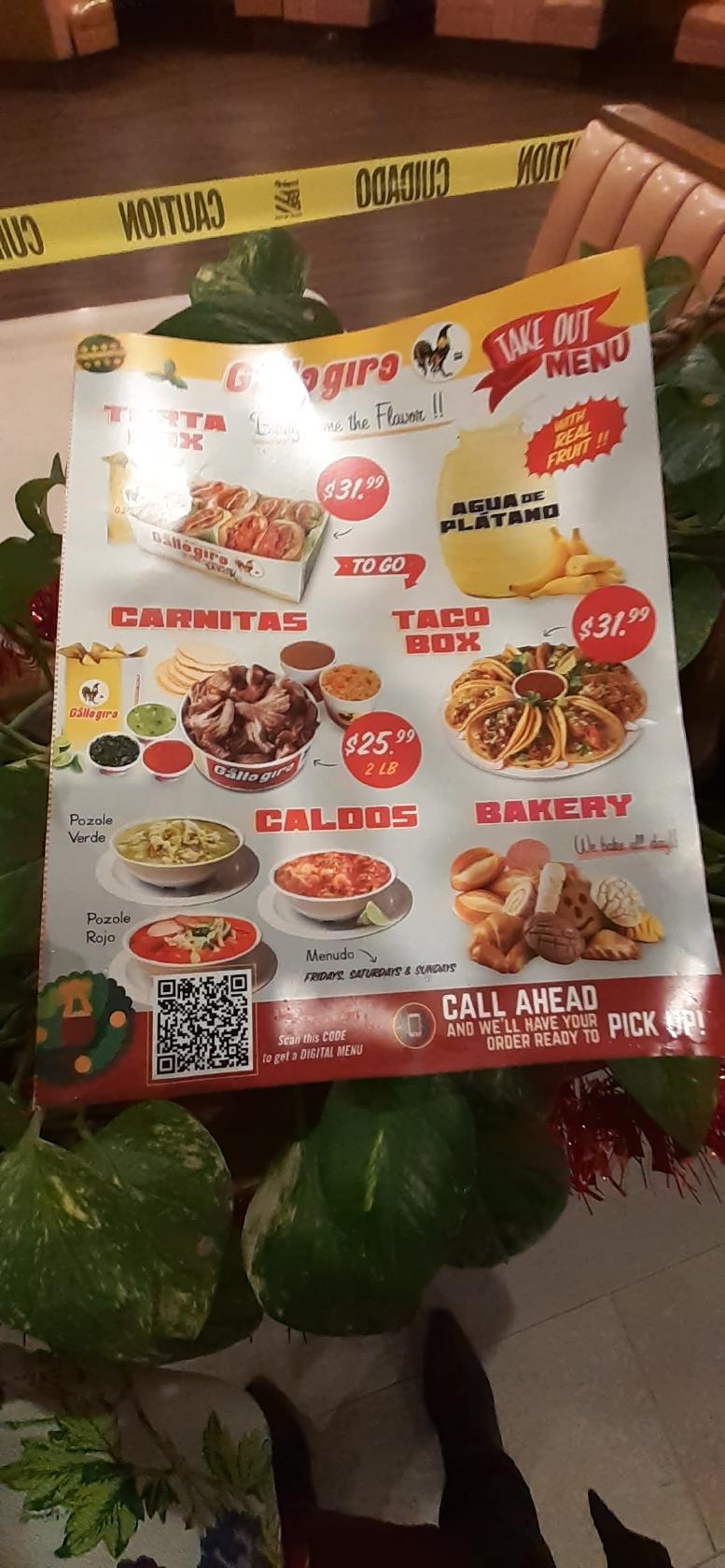 Carta del restaurante El Gallo Giro, Anaheim