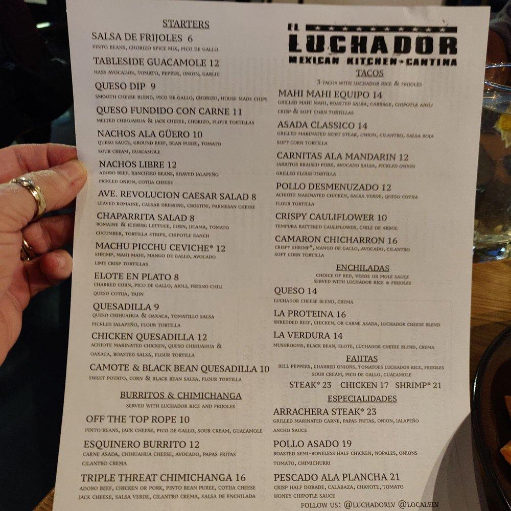 Menu at El Luchador Mexican Kitchen + Cantina restaurant, Las Vegas