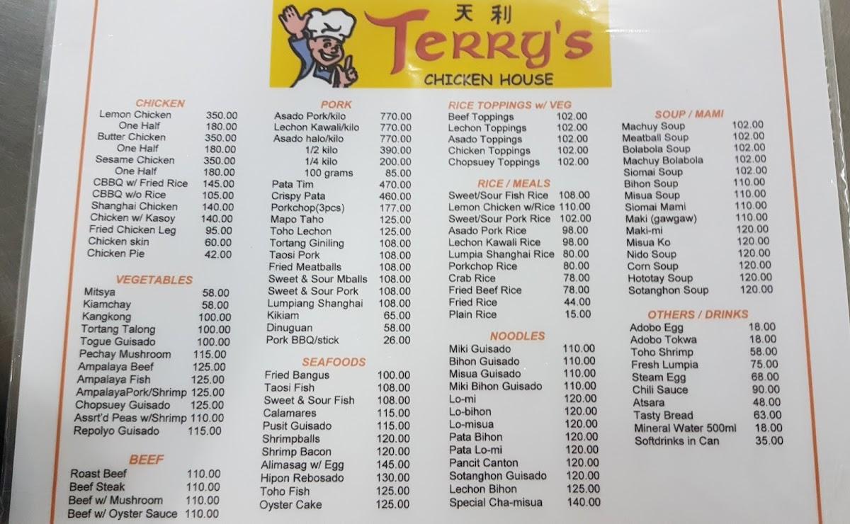 Menu at Terry's Chicken House restaurant, Manila, Bambang St