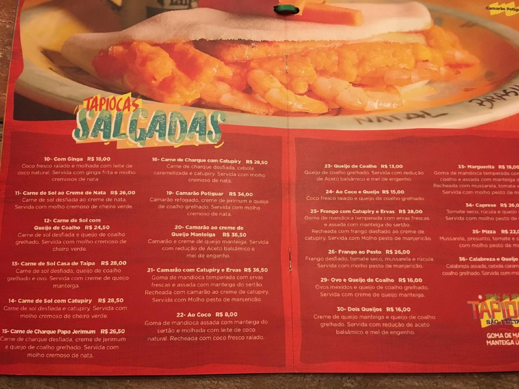Menu at Casa de Taipa Tapiocaria pub & bar, Natal, Av. Praia de Ponta Negra