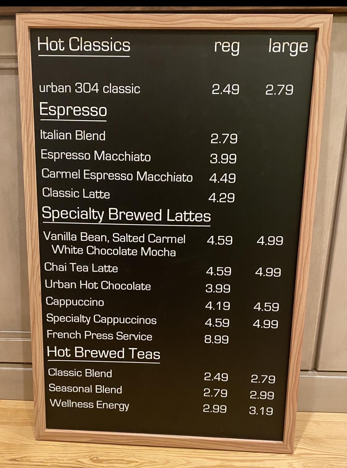 Menu at urban coffee304 desserts, Weirton