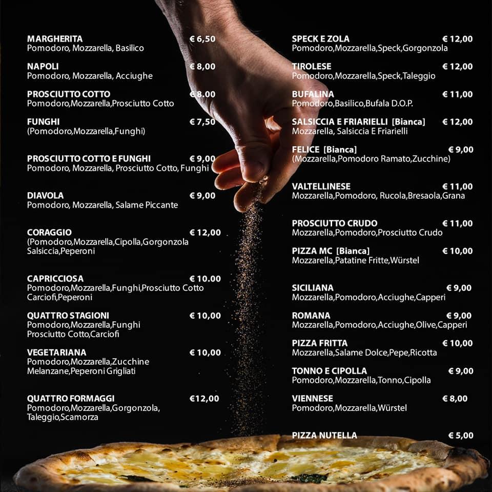 Menu at Pulcinella restaurant, Como