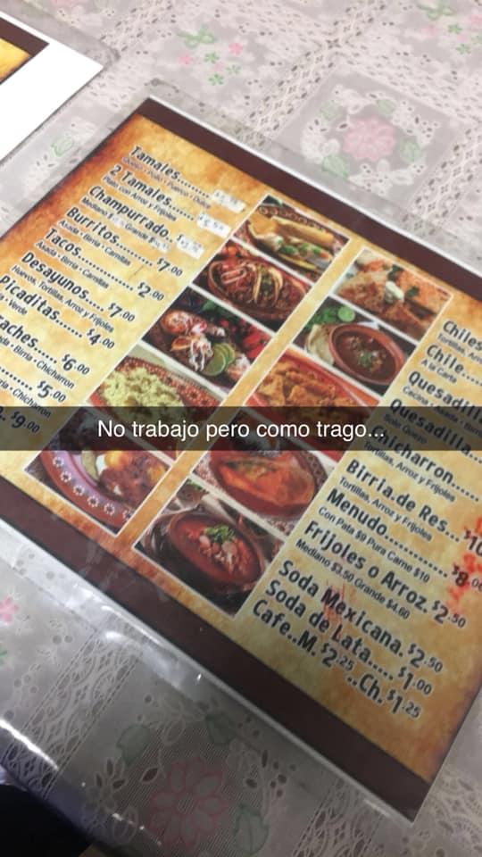 Menu at Tamales Los Angeles restaurant, East Los Angeles, Eastern Drive