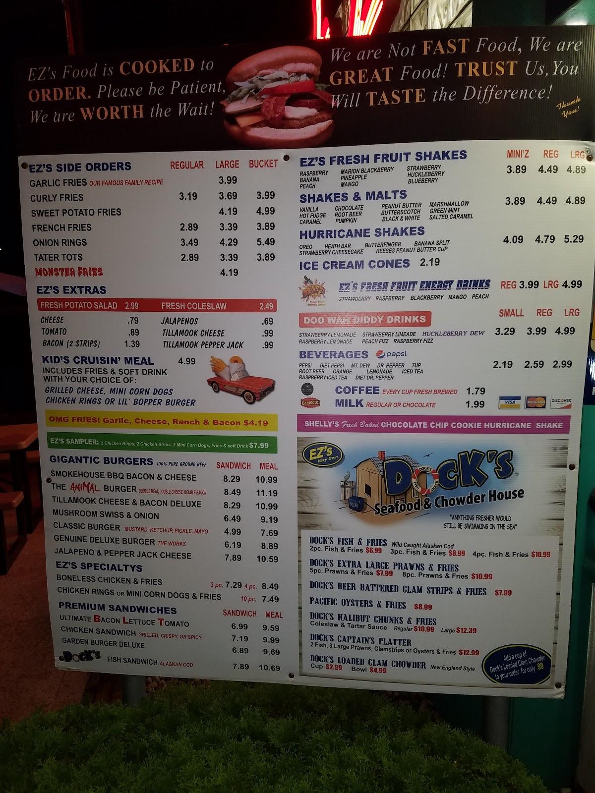 Menu at EZ's Burger Deluxe restaurant, Wenatchee