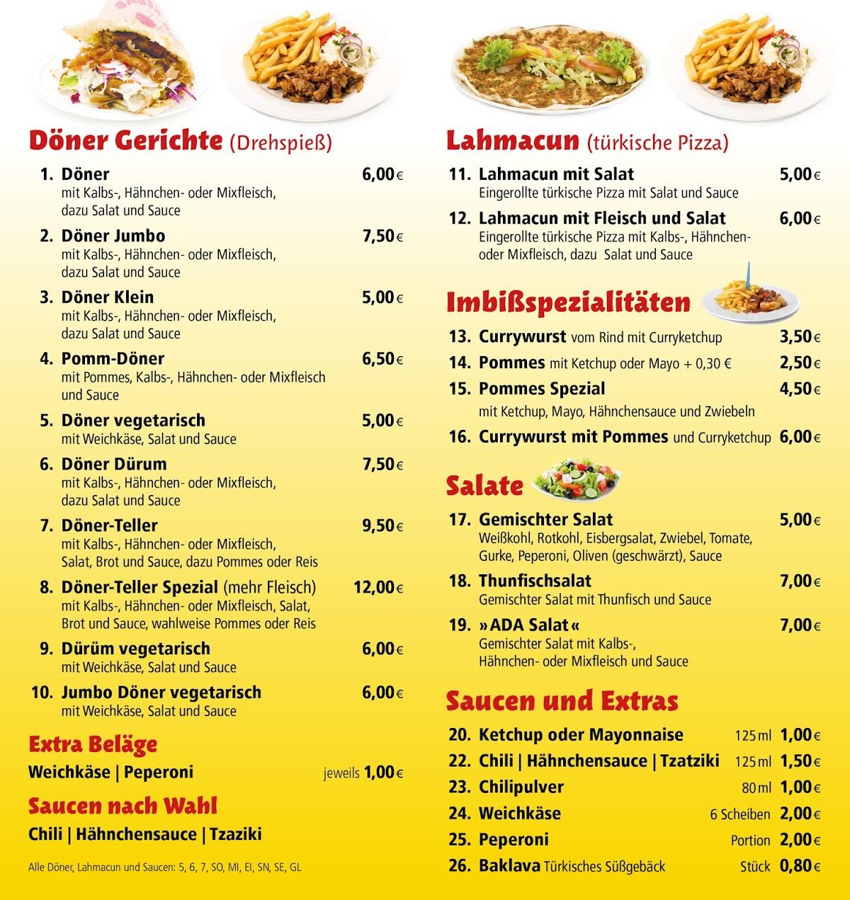 Speisekarte von Ada Döner restaurant, Neumünster