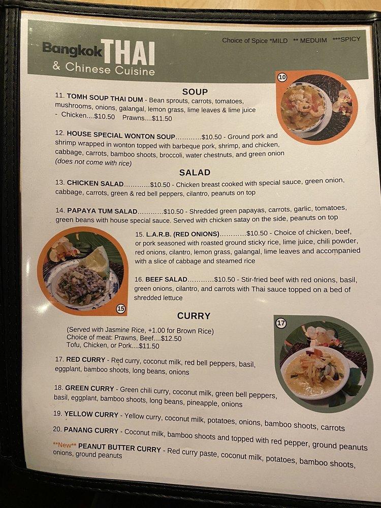 Menu at Bangkok Thai Restaurant, Lacey