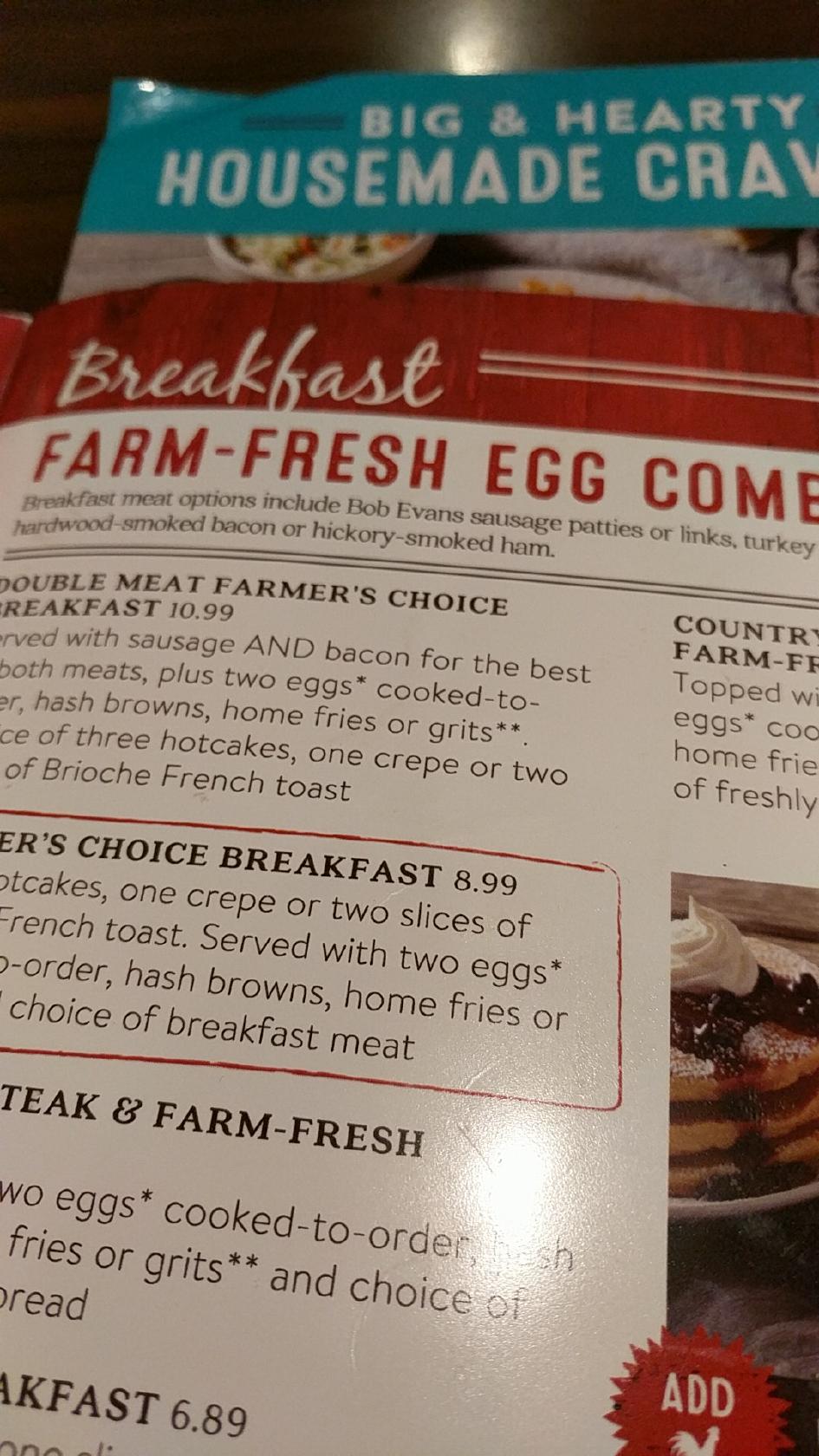 Menu at Bob Evans restaurant, Akron, Medina Rd