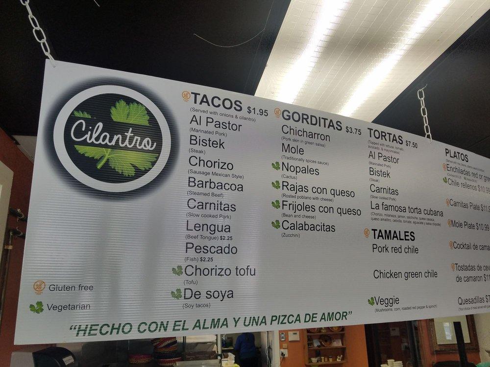 Menu at Cilantro Mexican Restaurant, Boulder