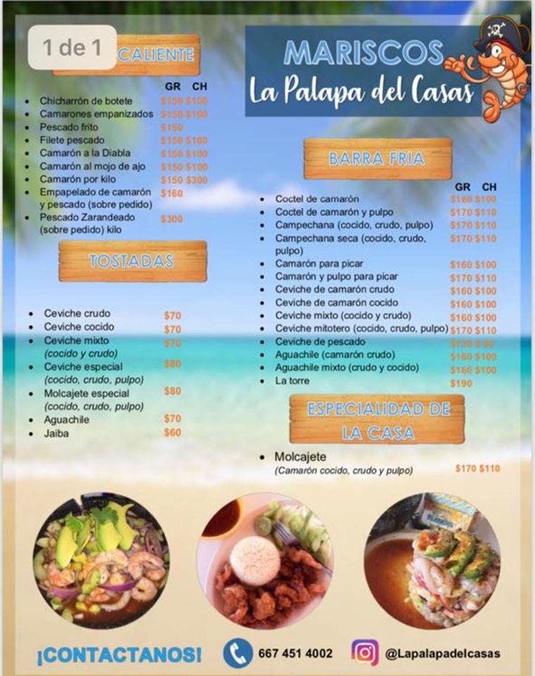 Menu at La palapa del casas restaurant, Culiacán