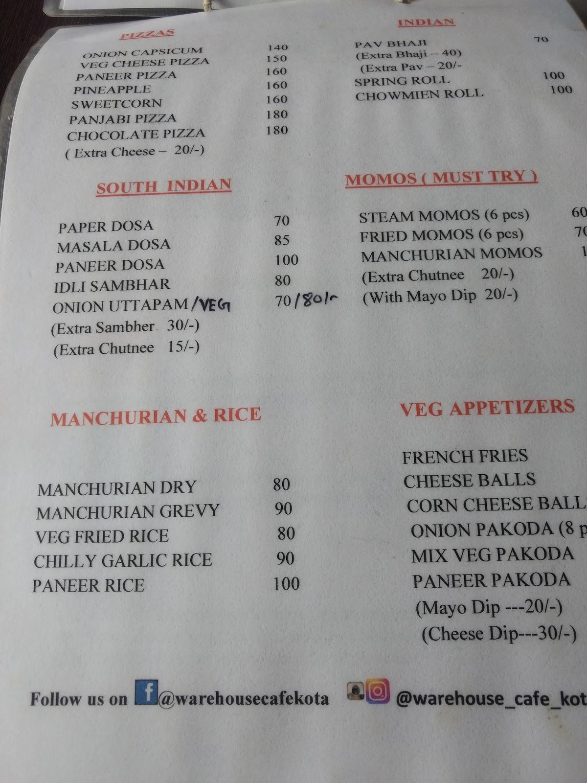 Menu at The Warehouse Cafe, Kota