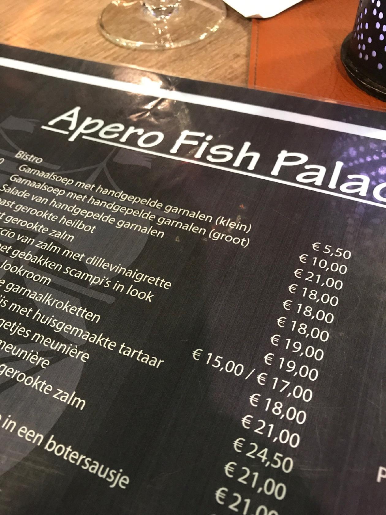 Speisekarte Von Apero Fish Palace Ostende Nieuwstraat 5