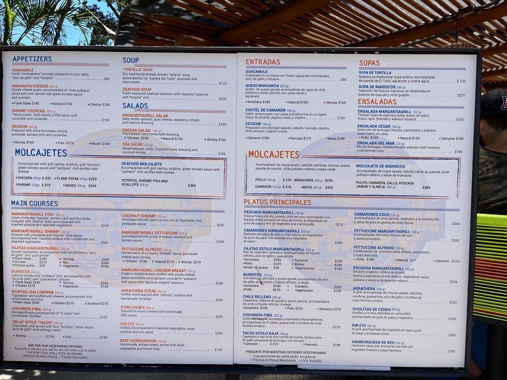 Menu at Margarita Grill restaurant, Puerto Vallarta