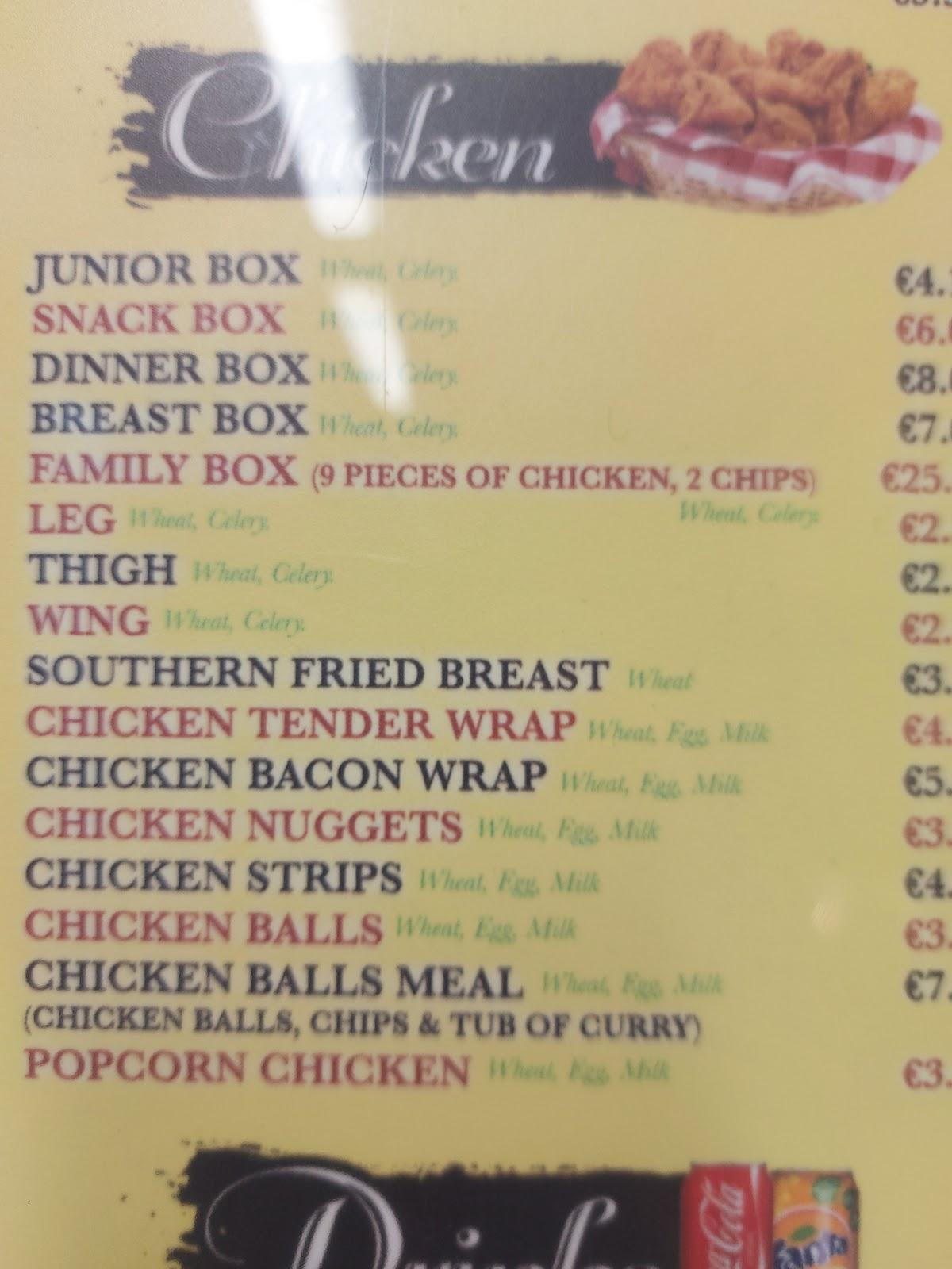 Menu at Claudio’s kanturk restaurant, Kanturk
