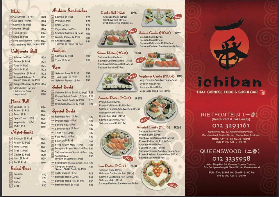 Menu at Ichiban Thai, Chinese Food & Sushi Bar (Rietfontein), Pretoria
