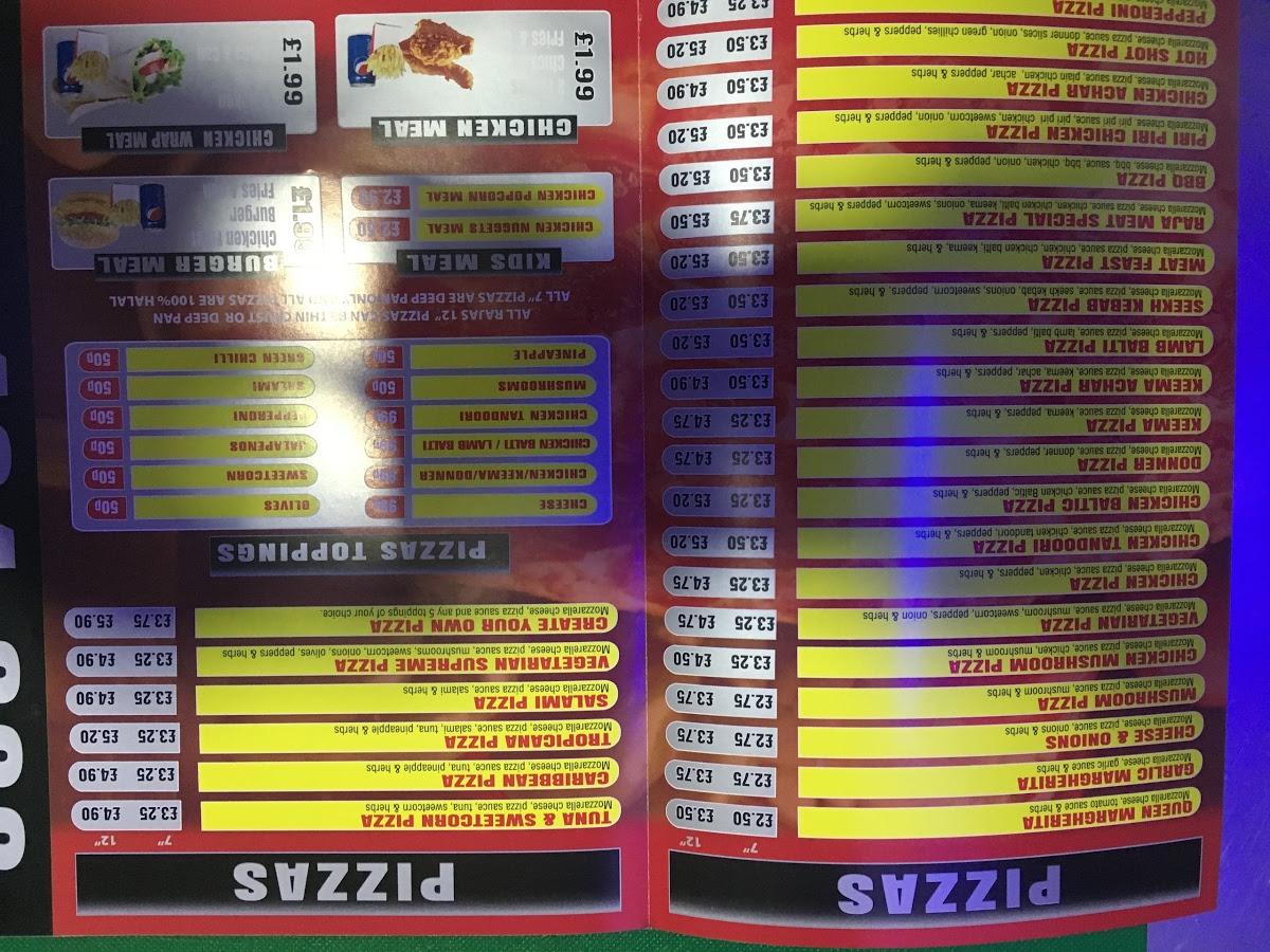 Menu at Rajas Pizza Bar, Shipley, 287 Bradford Rd