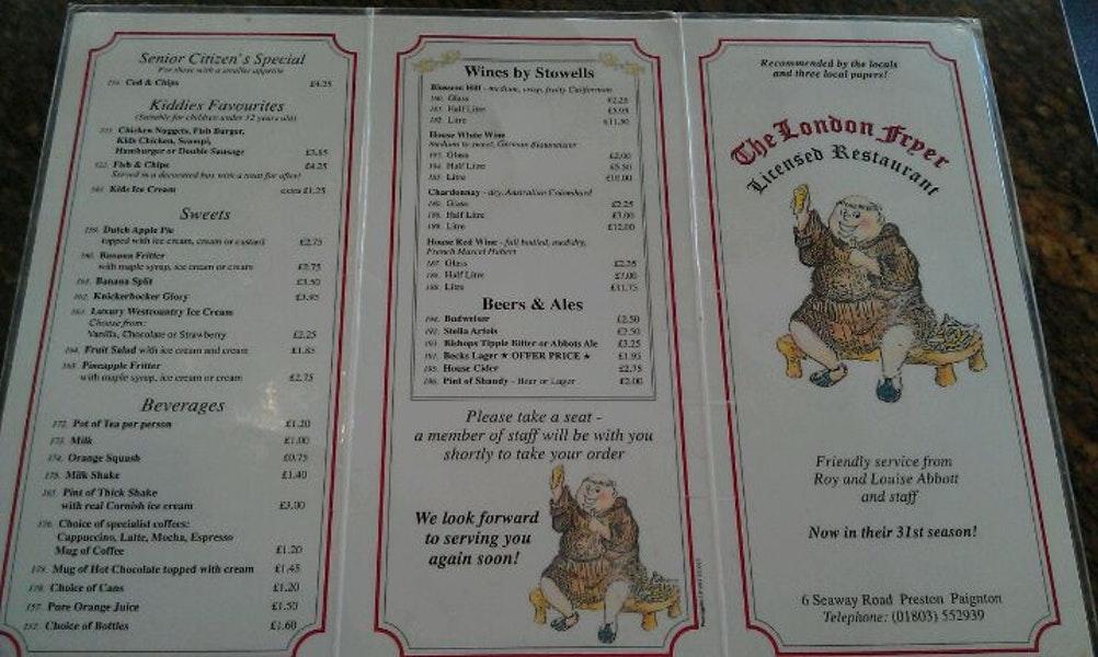 Menu at The London Fryer fast food, Paignton