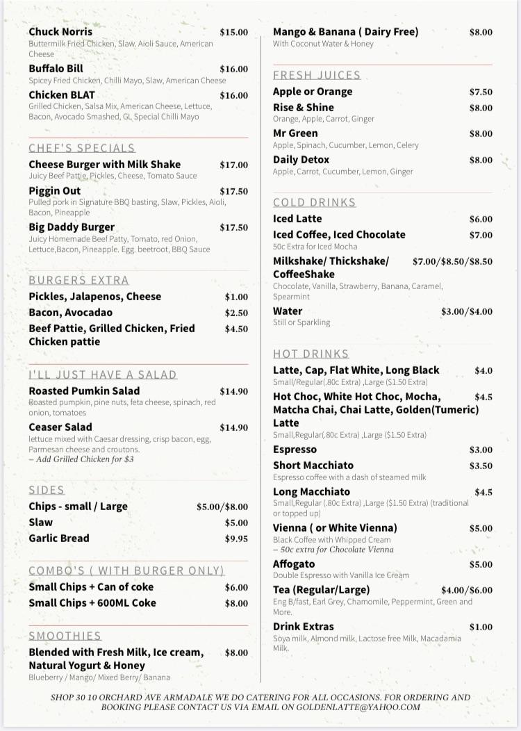 Menu at Delhi’s Belly cafe, Armadale
