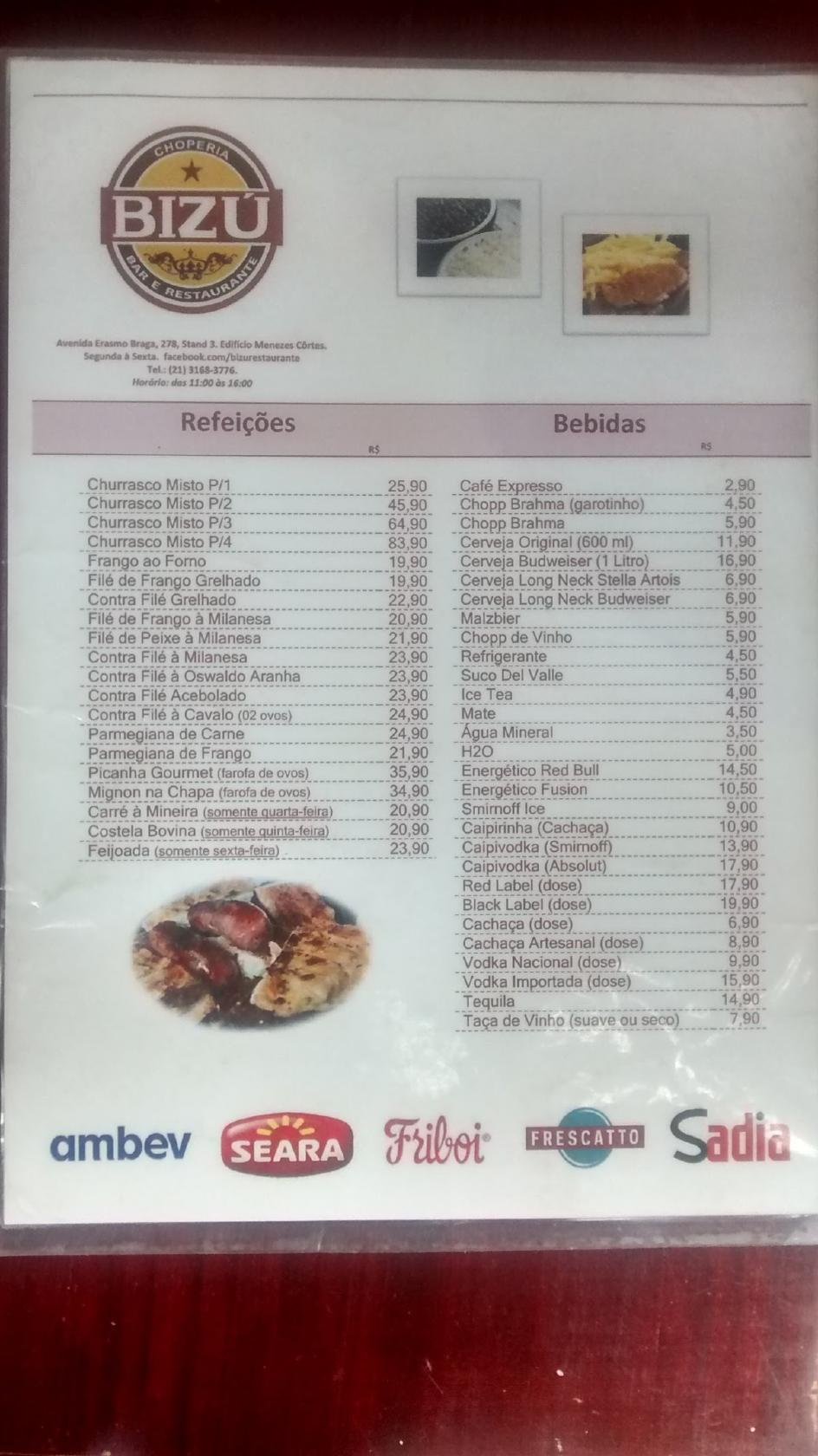 Bizú Restaurante cardápio