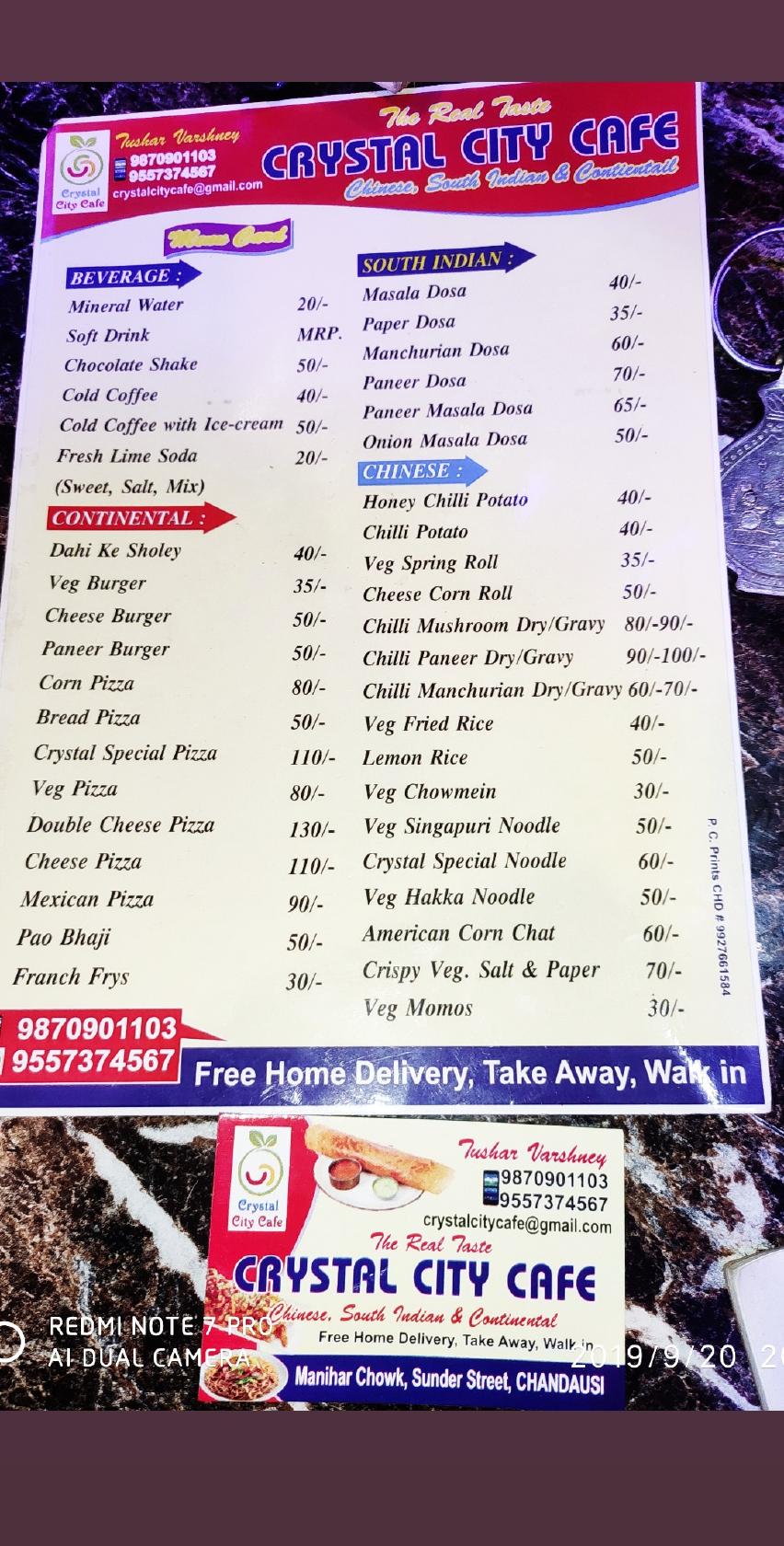 Menu at Crystal City cafe (The Real Taste Restaurant), Chandausi