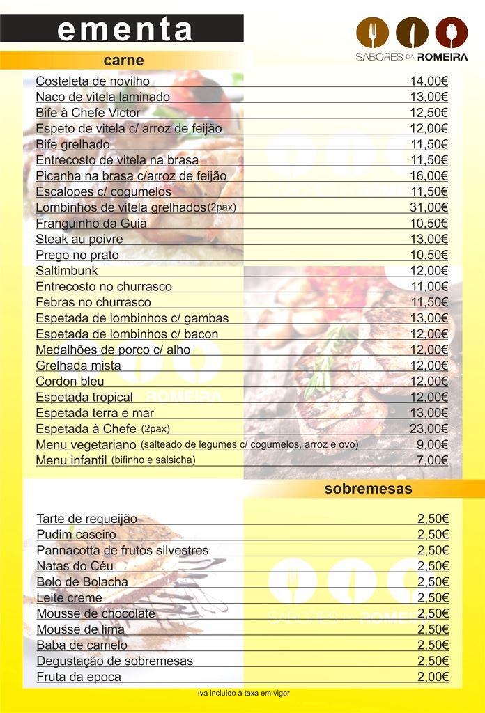 Menu em Restaurante Sabores da Romeira, Coimbra