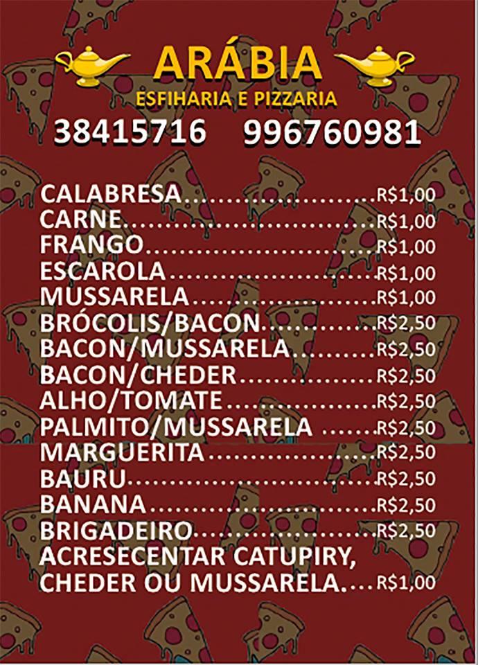 Arábia pizzaria e esfiharia cardápio