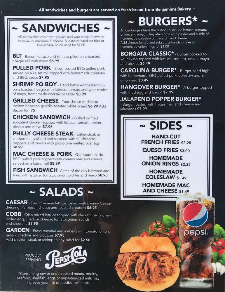 Menu at Borgata of Surfside pub & bar, Surfside Beach