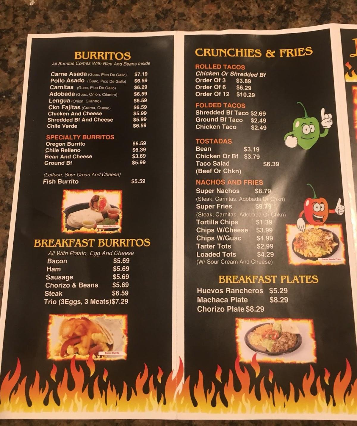 Menu at Las 4 Lunas Mexican Food Tualatin restaurant, Tualatin