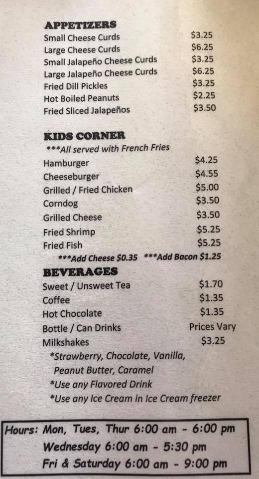 Menu at Polkville General Store & Cafe, Polkville