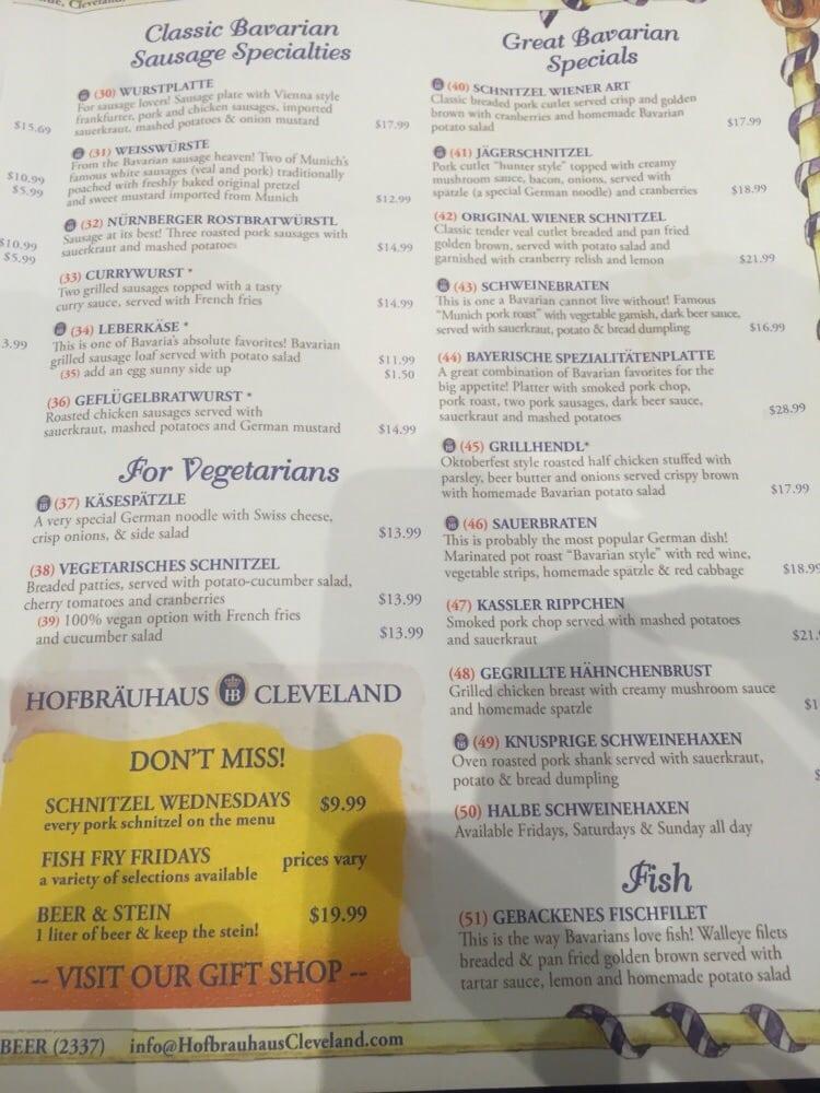 Меню паба и бара Hofbräuhaus - Cleveland Ohio, Кливленд, Chester Ave