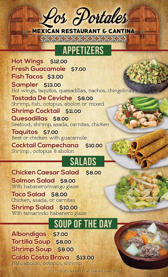 Menu At Los Portales Mexican Restaurant Cantina Riverside