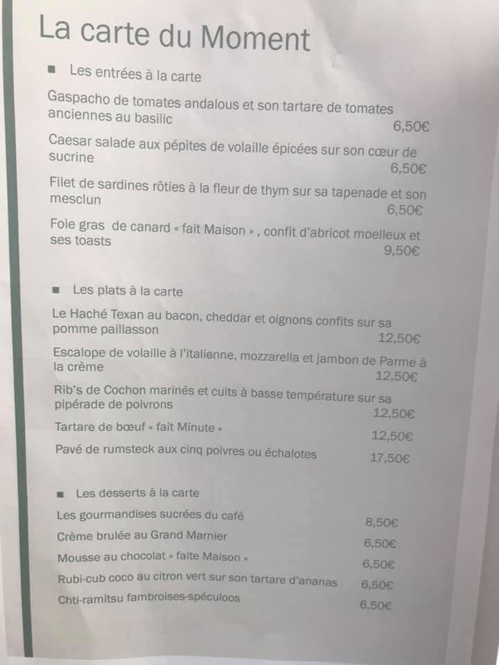 Menu au Auberge du Lac restaurant, Annay