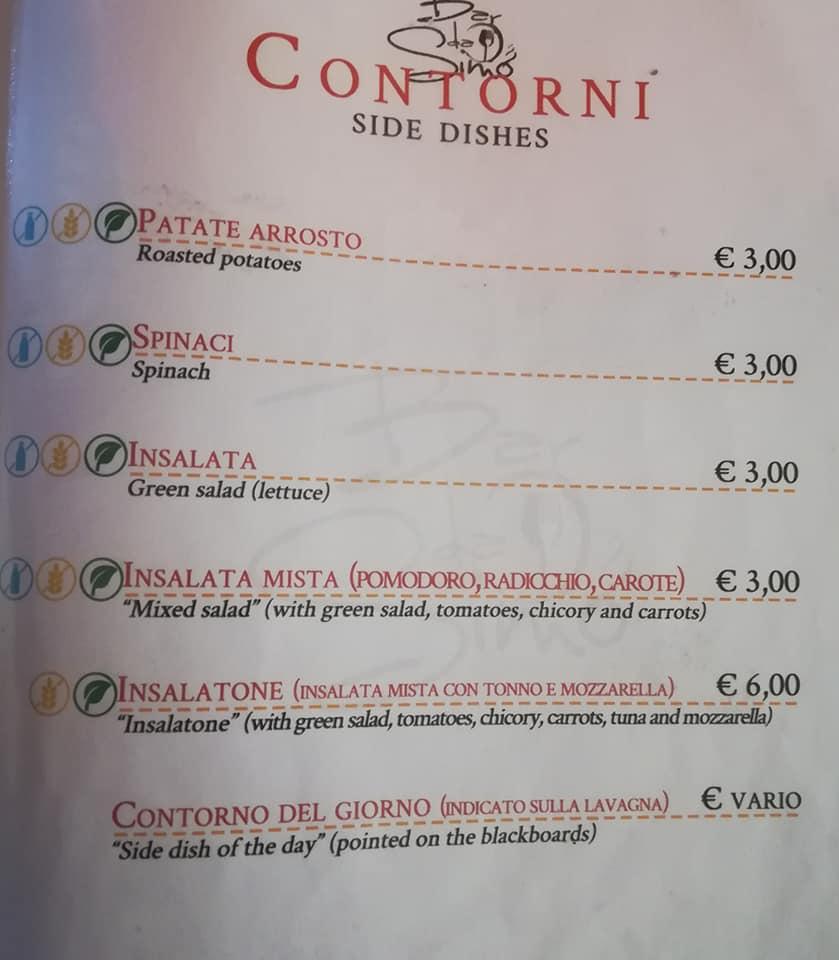 Menu di Bar Osteria da Simo 