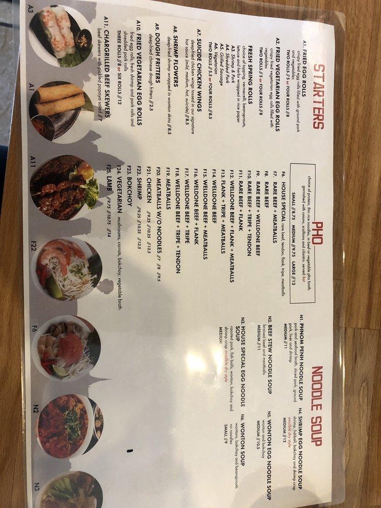 Menu at Pho Saigon restaurant, Newmarket