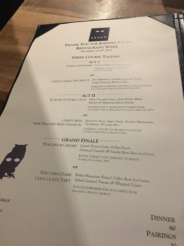 Menu at Stage Restaurant, Honolulu, Kapiolani Blvd