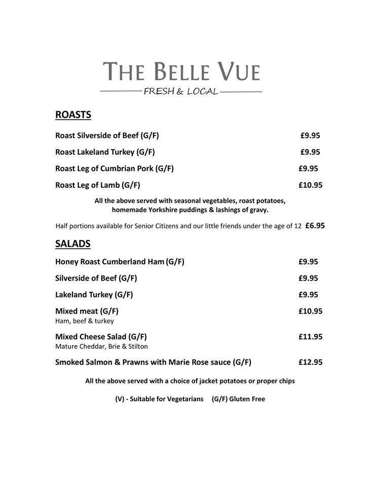 Menu at The Belle Vue, Papcastle pub & bar, Cockermouth