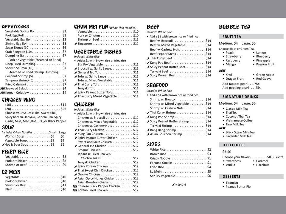 Menu at JoJo Asian Cafe, Cassadaga