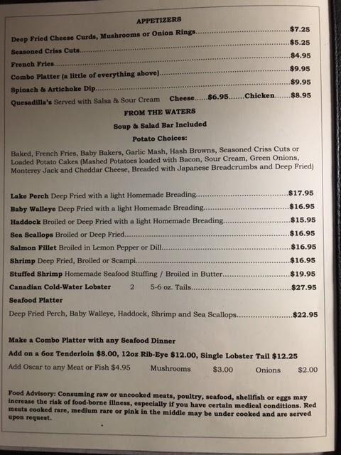 Menu at MJ's Supper Club, Hortonville