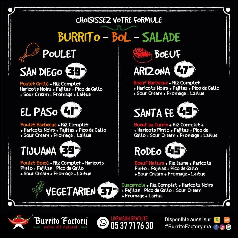 Menu de Burrito Factory