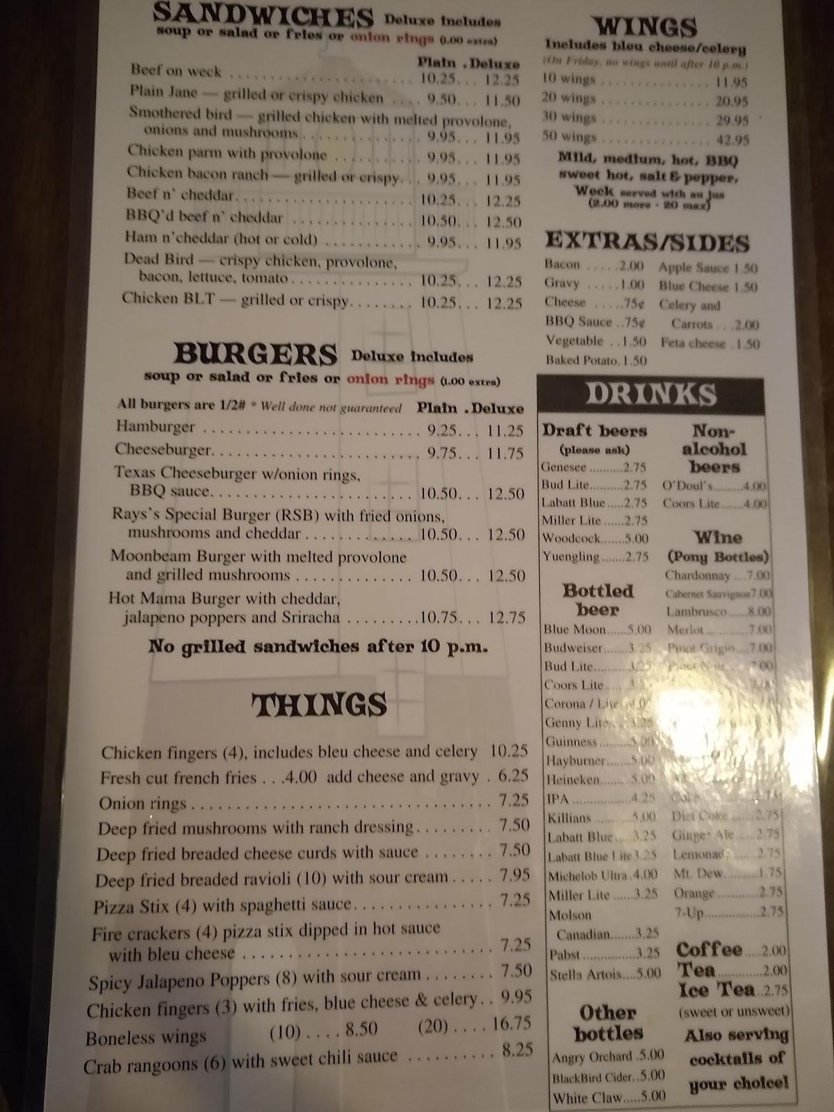Menu at Ray's Diner and Tavern restaurant, Ransomville