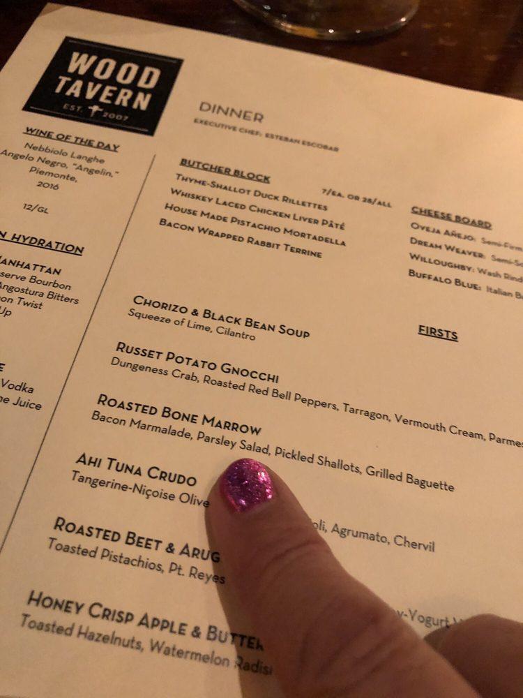 Menu at Wood Tavern restaurant, Oakland
