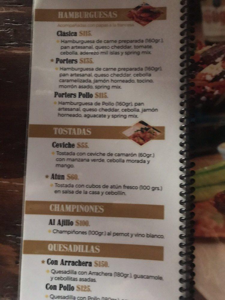 Menu at Porters Sport Bar, Tijuana, Corales 359
