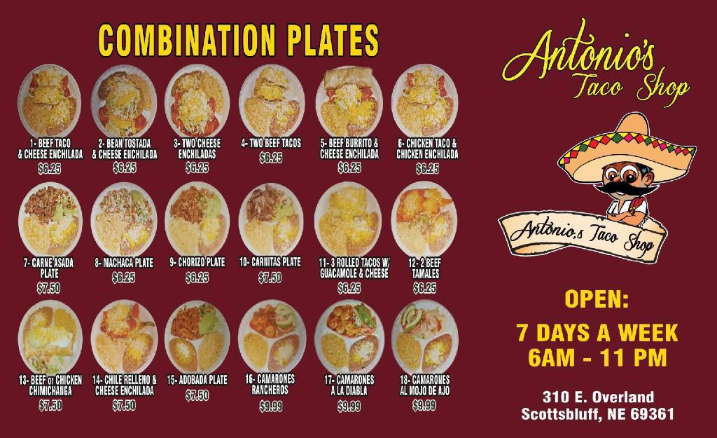 Menu at Antonio's Taco Shop restaurant, Scottsbluff