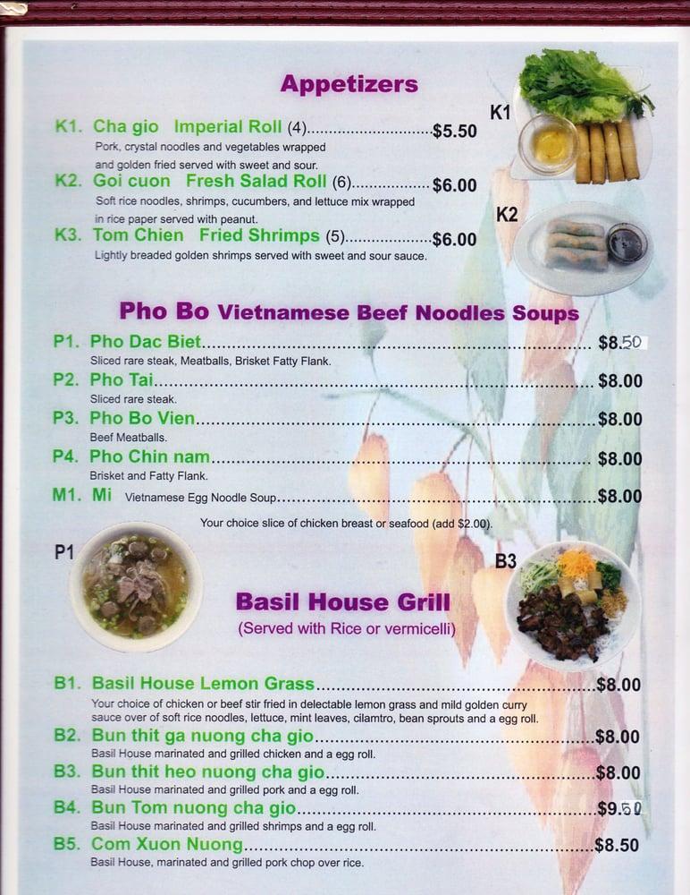 Menu at Basil House restaurant, Texas City
