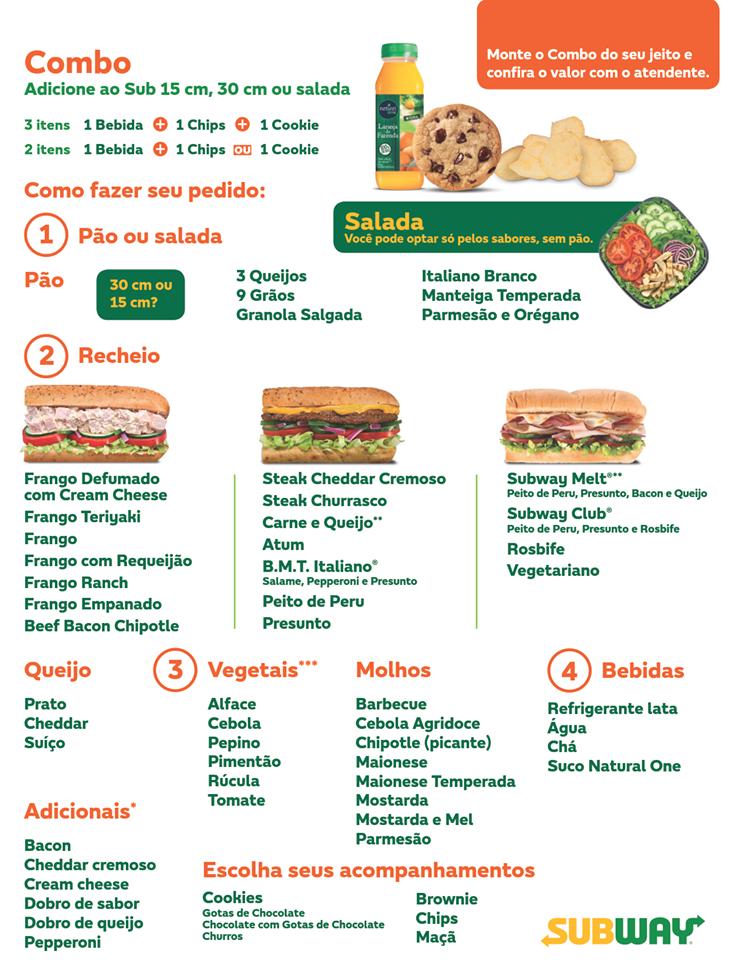 Subway cardápio