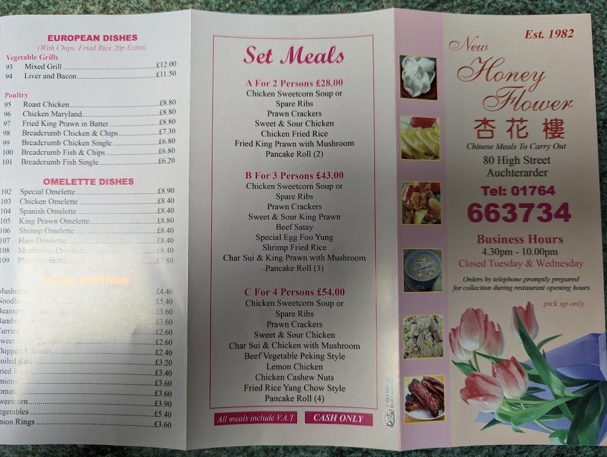 Menu at Honey Flower fast food, Auchterarder
